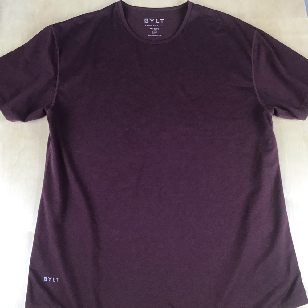 BYLT Drop Cut Mens XL Short Sleeve T-Shirt Stretch Burgundy